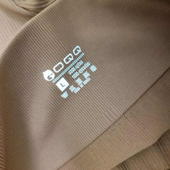 OQQ Ribbed Flare Leggings Brown Size Large - Picture 3 of 3
